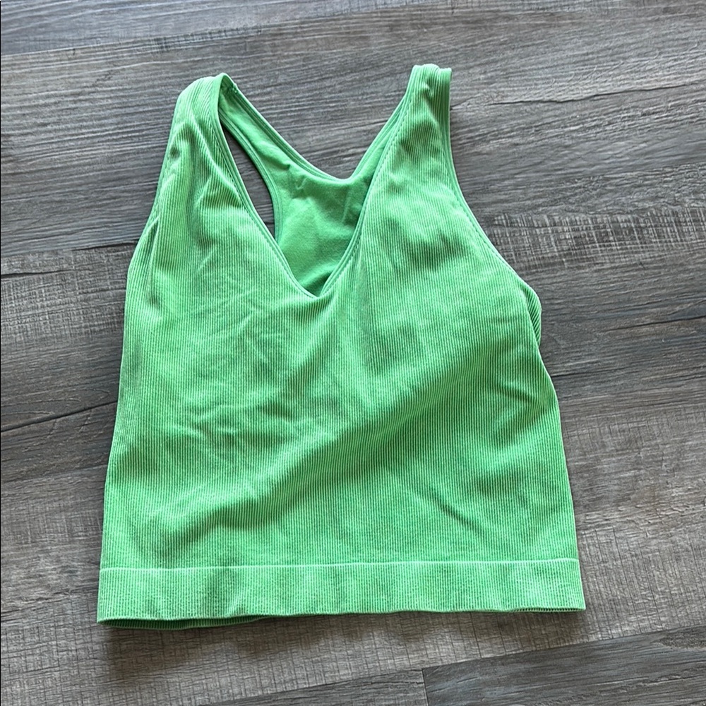 Green Ribbed Crop Top